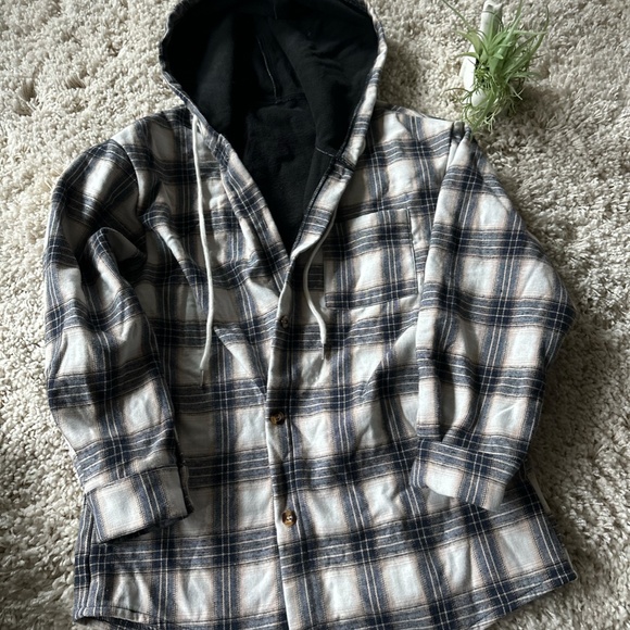 Women's checkered tomboy flannel like fleece warm cozy drawstring vintag… - Picture 2 of 3